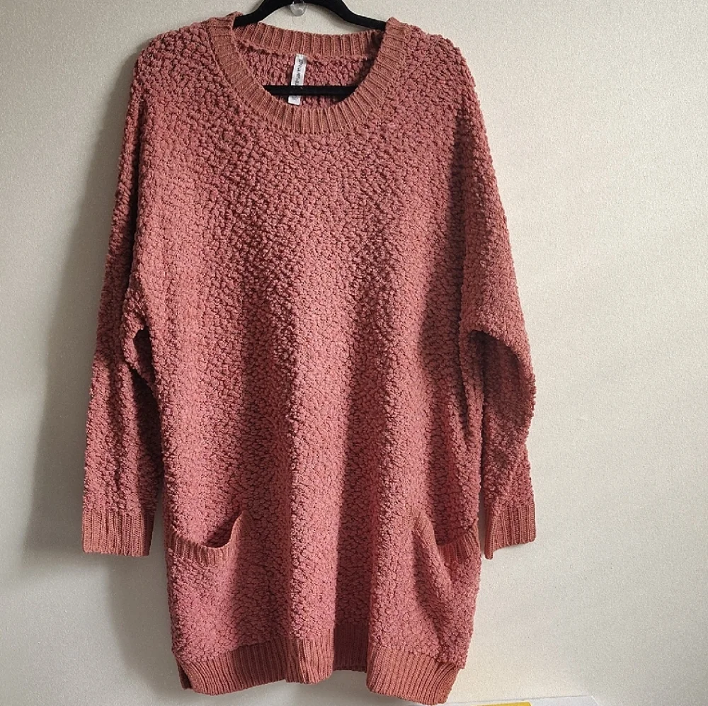 Zenana Outfitters Textured Popcorn Knit Sweater AshRose Plus‎ Size